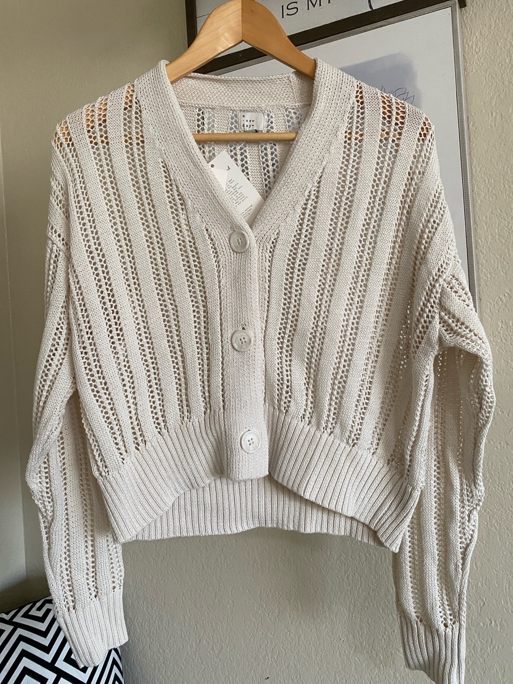 NWT A New Day Open Work Pointelle Crochet Cardigan Sweater - Cream (XS)